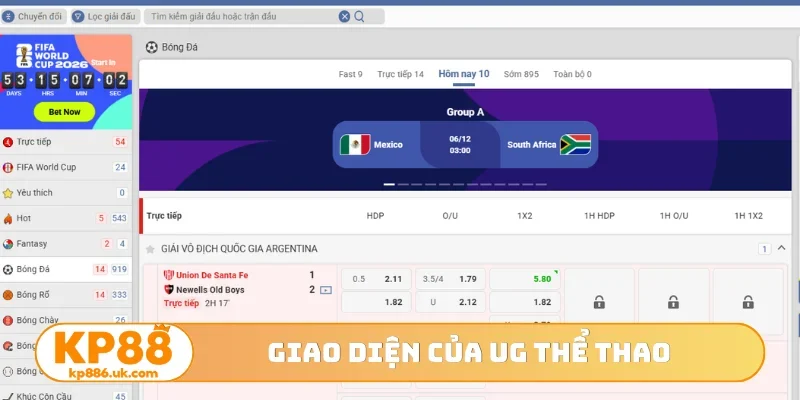 Giao diện của UG thể thao
